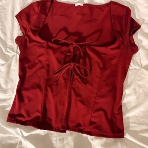 Garage Deep Red Tie-Front Blouse